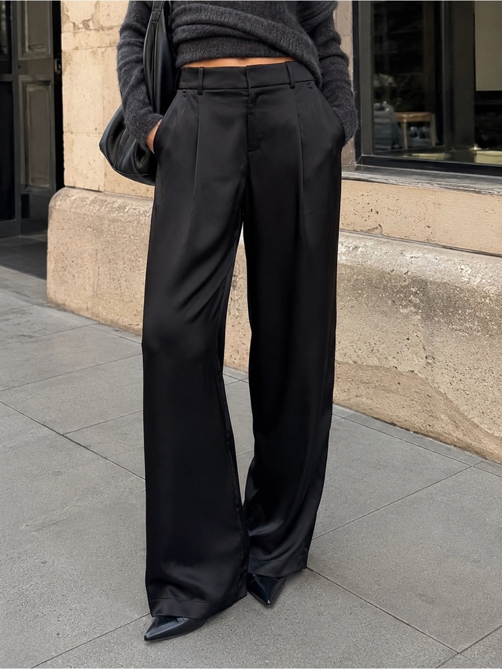 CALIA TrueFlex Satin Wide Leg Satin Pants Black High Rise Size S
